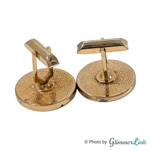 VTG Round Mother of Pearl Shell Six Pointed Star Whale Back Gold Tone Cufflinks - Picture 5 of 9